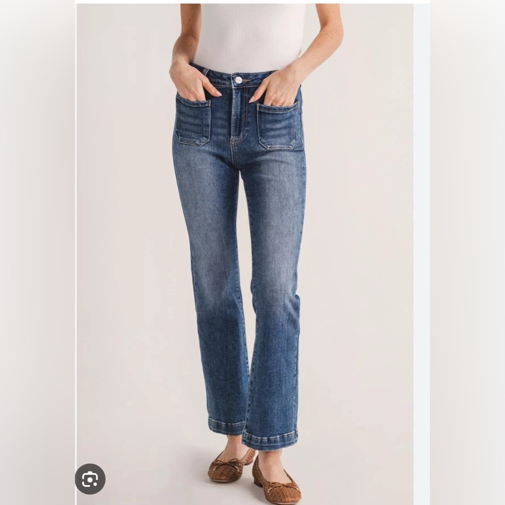 Risen Camille High Rise Patch Pocket Straight Jeans